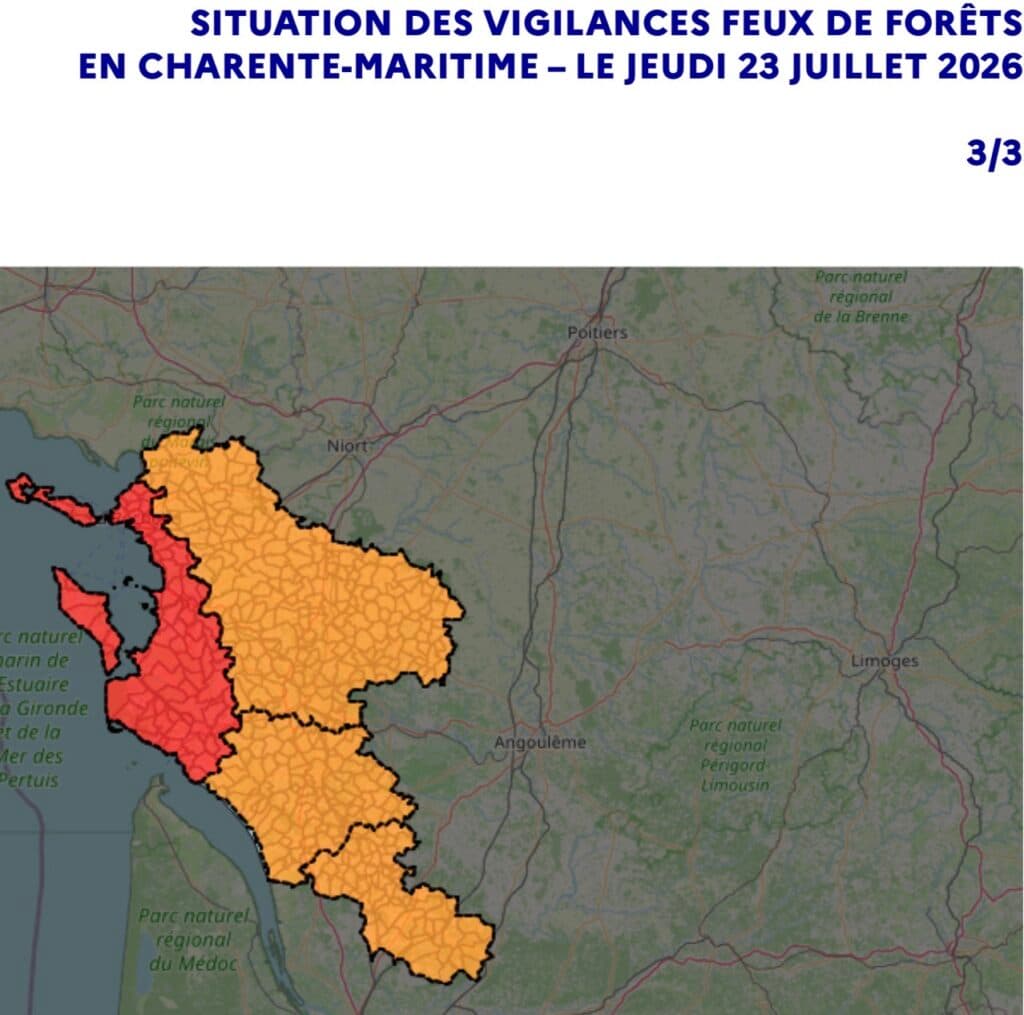 Feux de forêt : la Charente-Maritime placée en vigilance « très sévère » sur le littoral ce jeudi