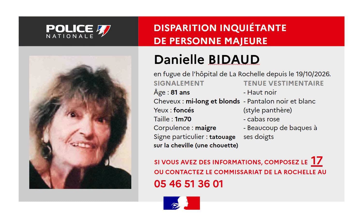 La Rochelle : disparition inquiétante d’une femme de 81 ans, la police lance un appel à témoins